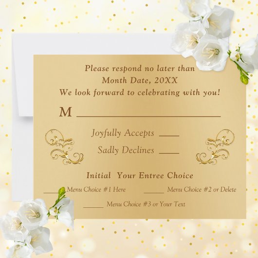 50周年結婚記念日のためのゴールドのRSVPカードのメニュー 招待状