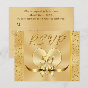50周年結婚記念日のためのゴールドのRSVPカード 招待状