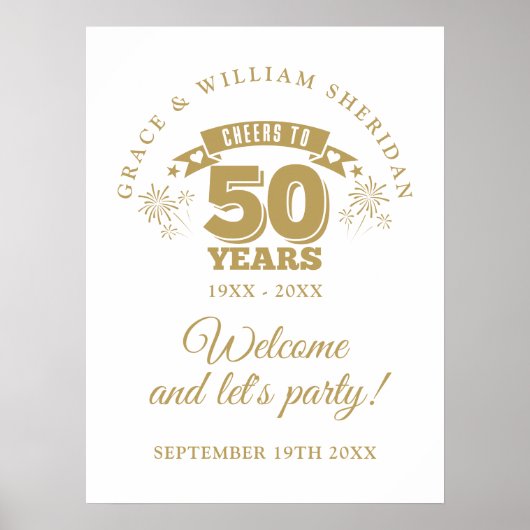 50周年結婚記念日のウェルカムサインおめでとう ポスター (正面)