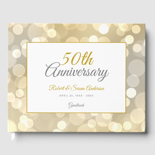 50周年結婚記念日のエレガントなゴールドボケ ゲストブック (正面)