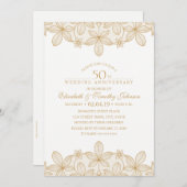 50周年結婚記念日のエレガントなゴールドラックのレース 招待状 (正面/裏面)