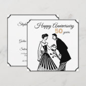 50周年結婚記念日のエレガントなブラック＆ホワイト 招待状 (正面/裏面)