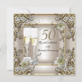 50周年結婚記念日のクリームゴールドのユリ 招待状 (正面)