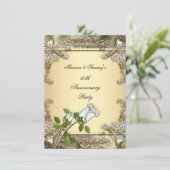 50周年結婚記念日のクリーム色とゴールドのローズ 招待状 (スタンド正面)