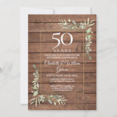 50周年結婚記念日のグリーンとラスティックウッド 招待状 (正面)