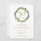50周年結婚記念日のグリーンリースの花飾り 招待状 (正面)