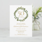 50周年結婚記念日のグリーンリースの花飾り 招待状 (スタンド正面)