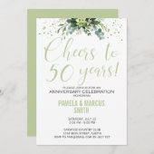 50周年結婚記念日のグリーン花モダン 招待状 (正面/裏面)
