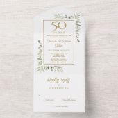 50周年結婚記念日のグリーン モノグラム オールインワン招待状 (内側)