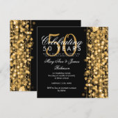 50周年結婚記念日のゴージャスな輝きのゴールド 招待状 (正面/裏面)
