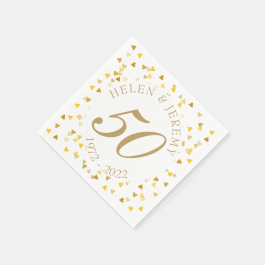 50周年結婚記念日のゴールデンハートのコンフェッティ スタンダードカクテルナプキン (角)