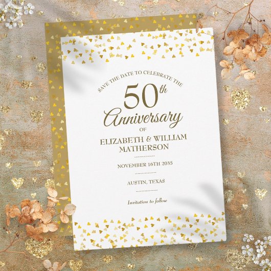 50周年結婚記念日のゴールデンラブハート セーブザデート