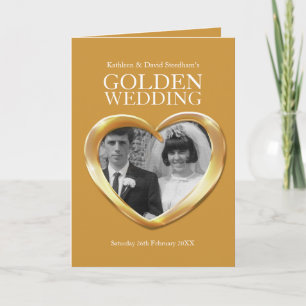 50周年結婚記念日のゴールデン写真ハート折り紙 招待状