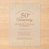 50周年結婚記念日のゴールドの紙吹雪 アクリル招待状 (正面)