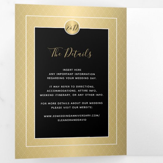 50周年結婚記念日のゴールドアニバーサリー写真QR RSVP 三つ折り案内状 (内部最初)