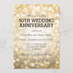 50周年結婚記念日のゴールドグリッターイルミネーション 招待状