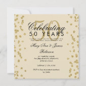 50周年結婚記念日のゴールドグリッターコンフェッティ 招待状 (正面)