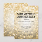 50周年結婚記念日のゴールドグリッターライト 招待状 (正面/裏面)