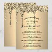 50周年結婚記念日のゴールドグリッター垂れ 招待状 (正面/裏面)