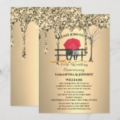 50周年結婚記念日のゴールドグリッター垂れ 招待状 (正面/裏面)