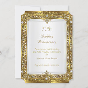 50周年結婚記念日のゴールドグリッター ホワイトパール 招待状