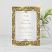50周年結婚記念日のゴールドグリッター ホワイトパール 招待状 (スタンド正面)