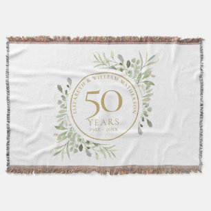 50周年結婚記念日のゴールドグリーンナリーウォーターカラー スローブランケット