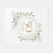 50周年結婚記念日のゴールドグリーンナリー・ウォーターカラー フリースブランケット (正面(横))