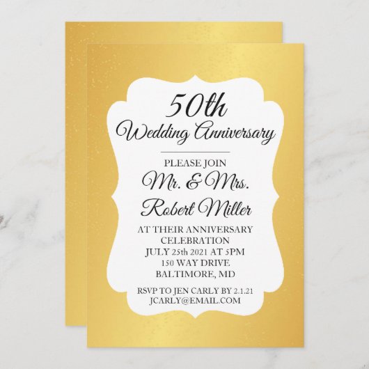 50周年結婚記念日のゴールドコンフェッティ招待状 招待状 (正面/裏面)