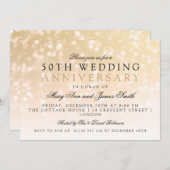 50周年結婚記念日のゴールドスパークルライト 招待状 (正面/裏面)