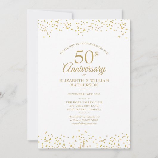 50周年結婚記念日のゴールドダストのコンフェッティ 招待状 (正面)