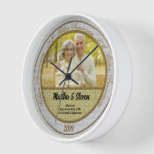 50周年結婚記念日のゴールドダマスク写真 壁時計 (傾斜)