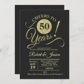 50周年結婚記念日のゴールドチョークボードパターン 招待状 (正面/裏面)