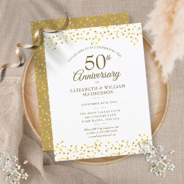 50周年結婚記念日のゴールドハートのコンフェッティ インビテーションポストカード
