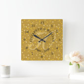 50周年結婚記念日のゴールドハートのコンフェッティ スクエア壁時計 (ホーム)