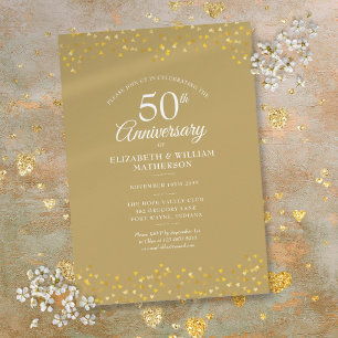 50周年結婚記念日のゴールドハートのコンフェッティ 招待状