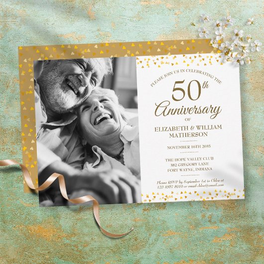 50周年結婚記念日のゴールドハートの写真 招待状