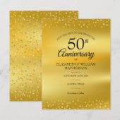 50周年結婚記念日のゴールドハートのSave the Date 案内ポストカード (正面/裏面)