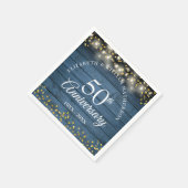 50周年結婚記念日のゴールドハートブルー・ラスティック スタンダードカクテルナプキン (角)