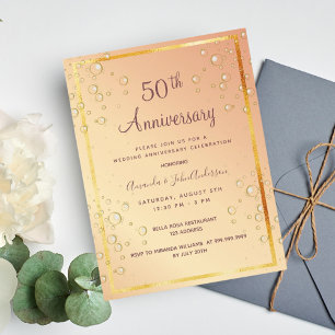 50周年結婚記念日のゴールドバブル招待状 ポストカード