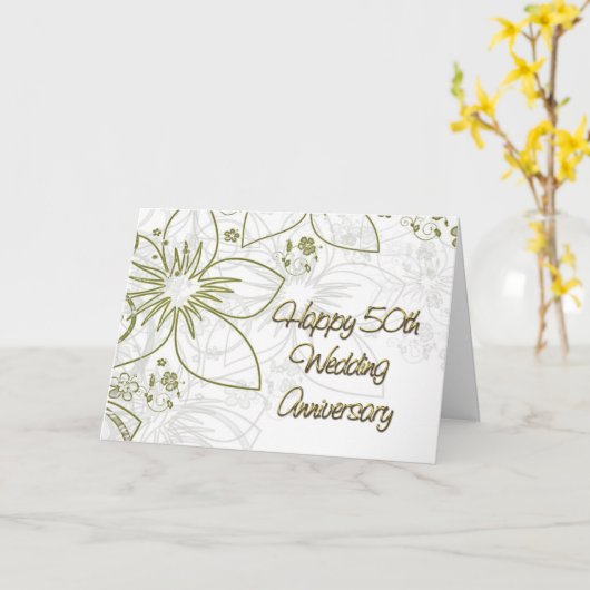 50周年結婚記念日のゴールドフラワーとスワール カード (黄色い花)