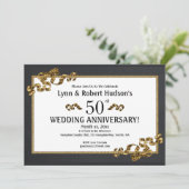 50周年結婚記念日のゴールドフレーム招待状 招待状 (スタンド正面)