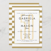 50周年結婚記念日のゴールドモダンストライプ 招待状 (正面/裏面)