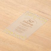 50周年結婚記念日のゴールドラブハート アクリル招待状 (レイダウン)