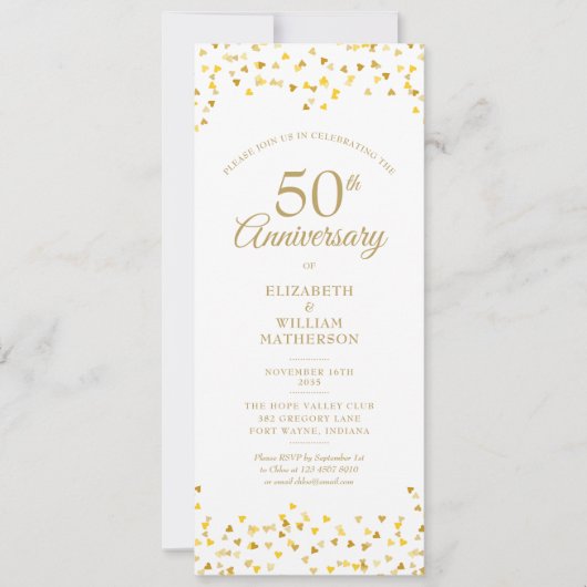 50周年結婚記念日のゴールドラブハート 招待状 (正面)