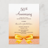 50周年結婚記念日のゴールドリボン招待状 ポストカード (正面)
