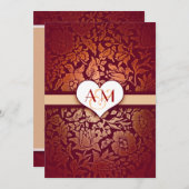 50周年結婚記念日のゴールドレッドダマスク招待状 招待状 (正面/裏面)