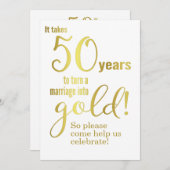 50周年結婚記念日のゴールド名言 招待状 (正面/裏面)
