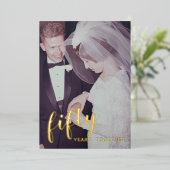 50周年結婚記念日のゴールド箔＆写真 箔招待状 (立ち正面)