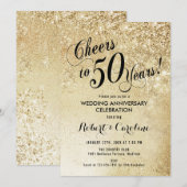 50周年結婚記念日のゴールド 招待状 (正面/裏面)